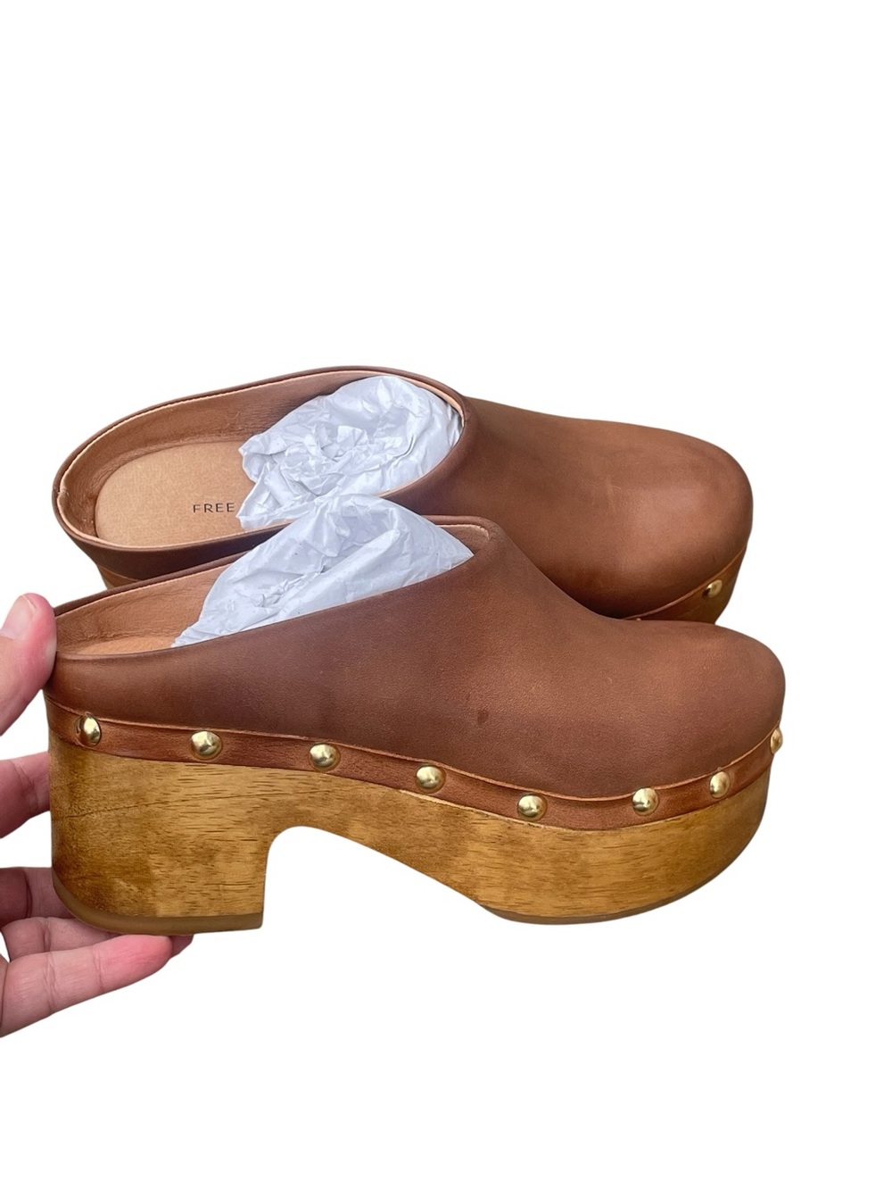 Free People Calli Clog, Brown Leather, Studded, Size 6.5, NIB